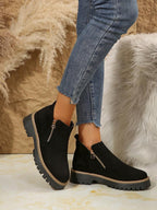 Bottes de cheville femme en velours noir unicolore