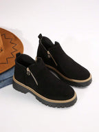 Bottes de cheville femme en velours noir unicolore