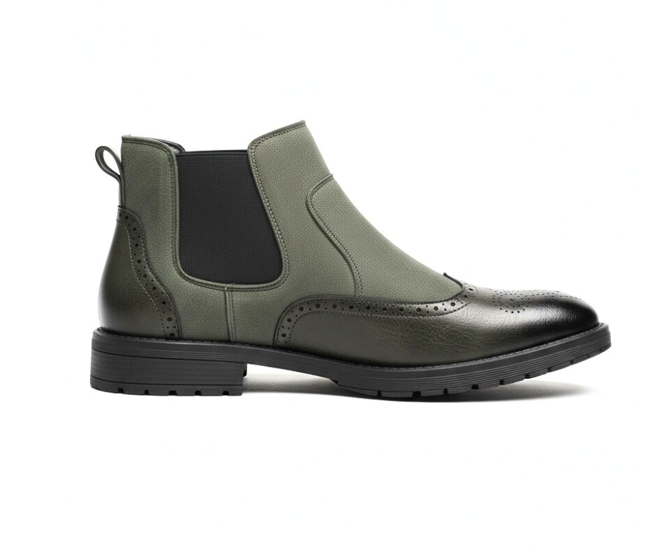 Bottines Chelsea Homme en Cuir Vert Olive