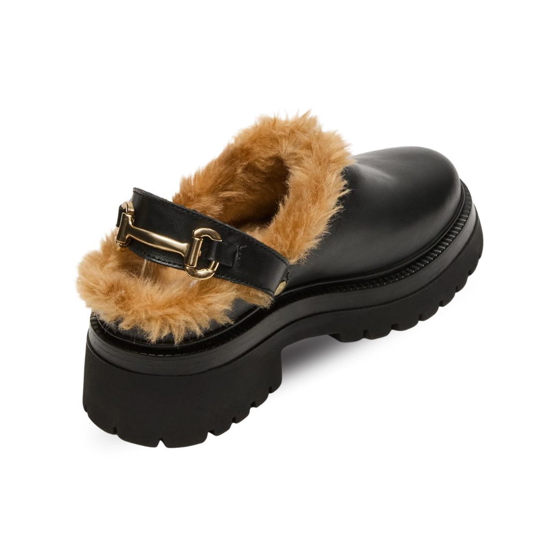 Mules pour Femme en Cuir Noir avec Fourrure Douce