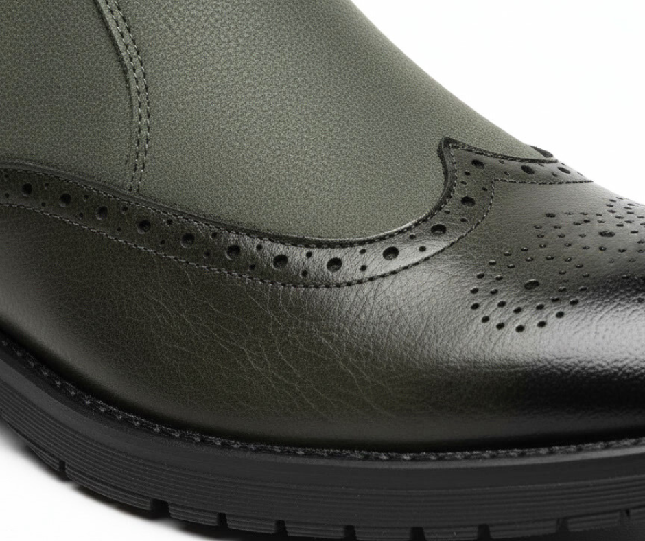 Bottines Chelsea Homme en Cuir Vert Olive