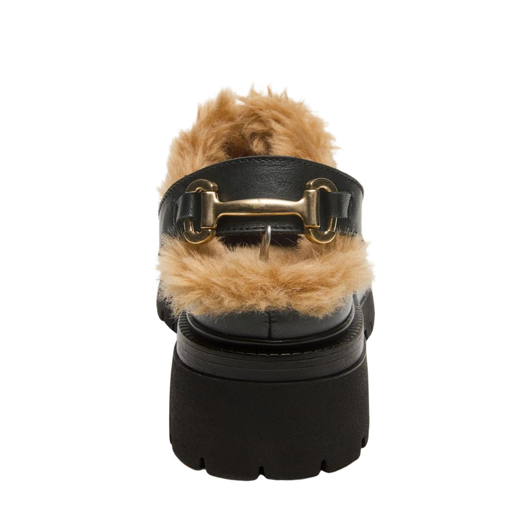 Mules pour Femme en Cuir Noir avec Fourrure Douce