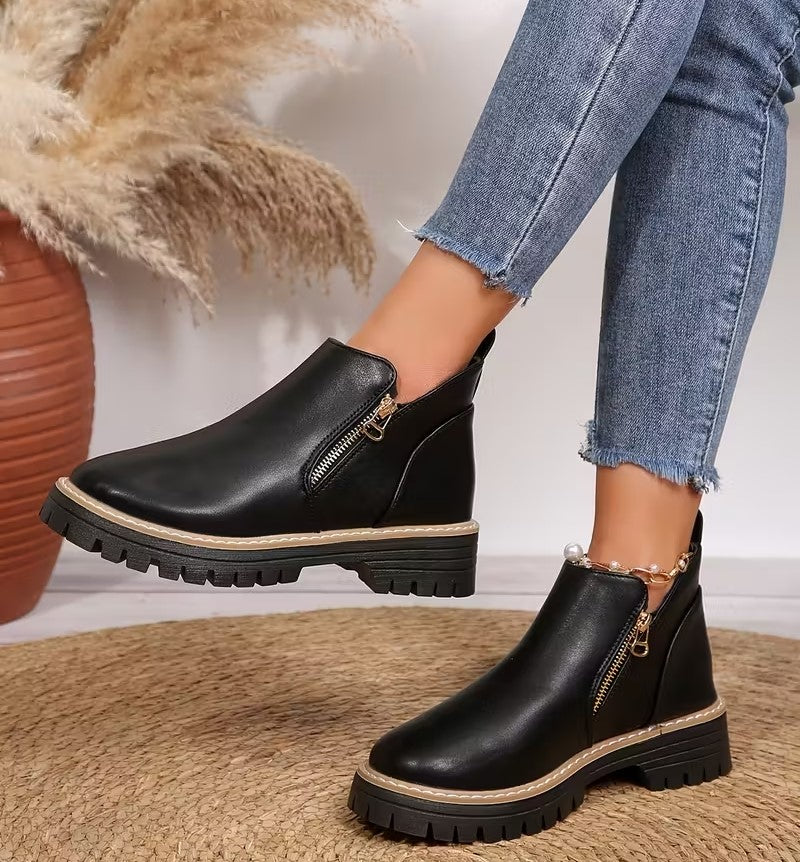 Bottes de cheville femme en velours noir unicolore