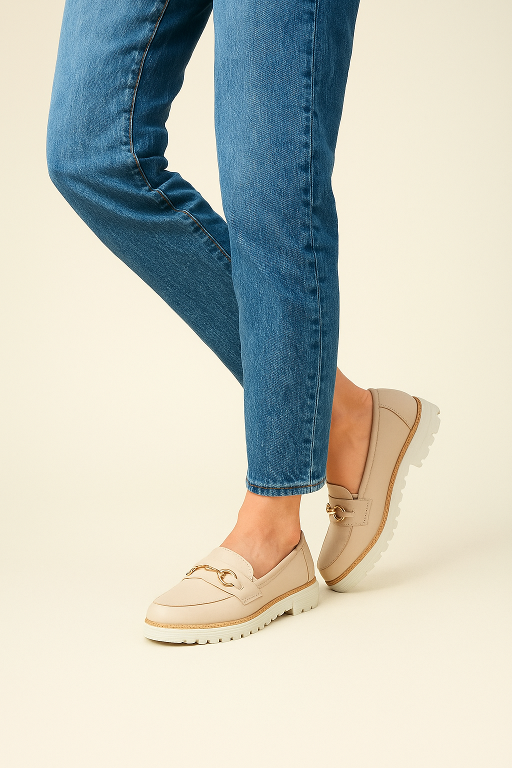 Mocassin en Cuir pour Femme en Beige