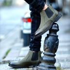 Bottines Chelsea Homme en Cuir Vert Olive
