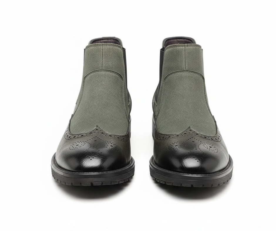 Bottines Chelsea Homme en Cuir Vert Olive