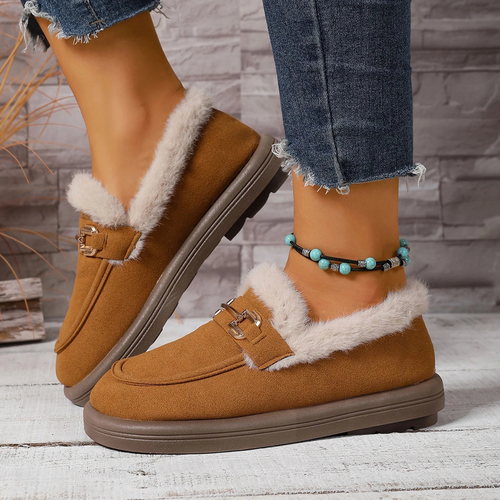 Ballerines d'Hiver Douillettes Doublées de Polaire pour Femmes