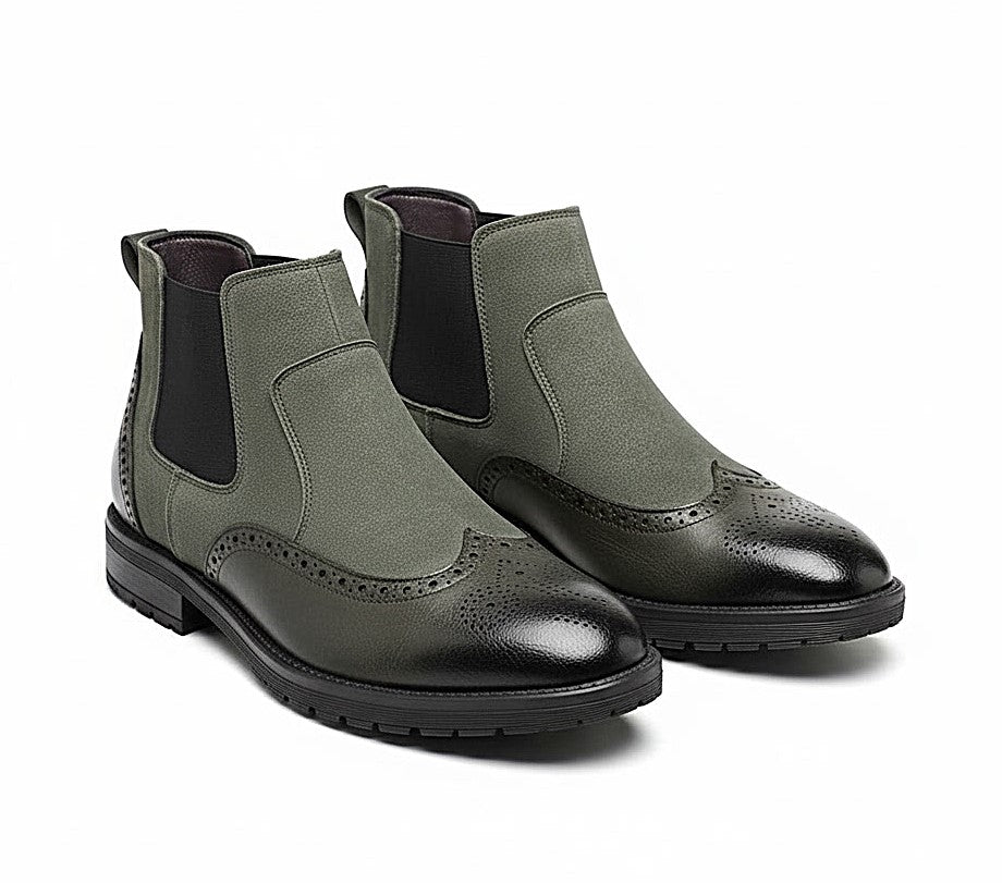 Bottines Chelsea Homme en Cuir Vert Olive